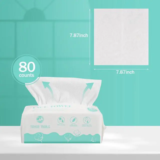 Alt view image 6 of 7 - Disposable Face Towel, Soft Dry Wipe, Lint Free, Dry Wet Use for Sensitive Skin, Cotton Facial Tissue, Makeup Removing, Surface Cleaning 7.87 * 7.87inch, 80Count