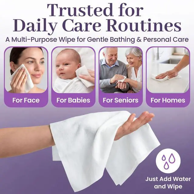 Alt view image 4 of 7 - Disposable Dry Wipes, 100 Pack Ultra Soft Non-Moistened Cleansing Cloths for Adults, Incontinence, Baby Care, Makeup Removal 9.5" x 13.5" - Hospital Grade, Durable