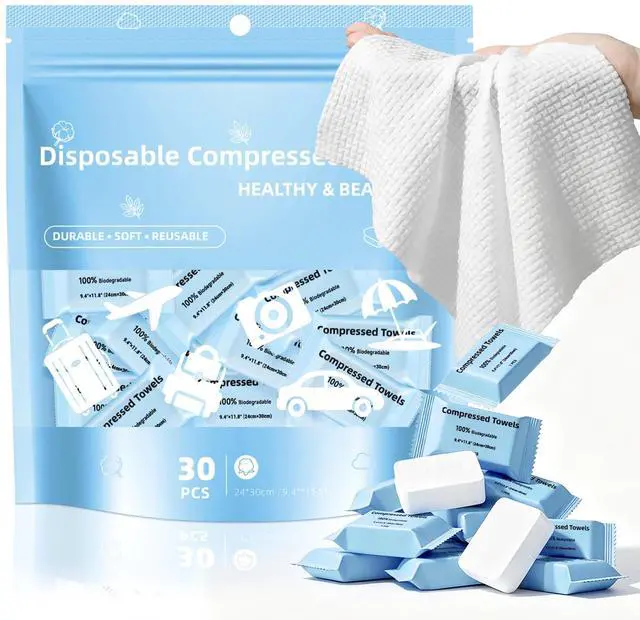 Main image of Compressed Towels, Large Size Disposable Face Compressed Towel, 30 PCS Ultra Soft Portable Washcloths Tablets Reusable for Travel, Camping, Hiking, Sport, Beauty, Home Hand Cloths, Outdoor