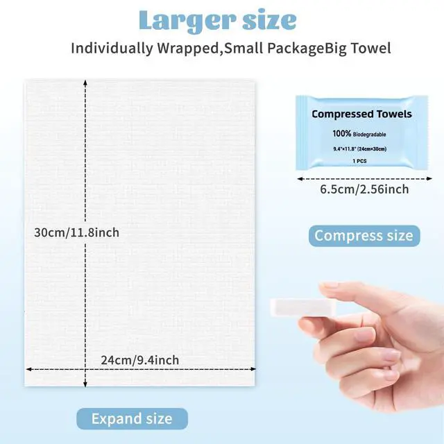 Alt view image 2 of 7 - Compressed Towels, Large Size Disposable Face Compressed Towel, 30 PCS Ultra Soft Portable Washcloths Tablets Reusable for Travel, Camping, Hiking, Sport, Beauty, Home Hand Cloths, Outdoor