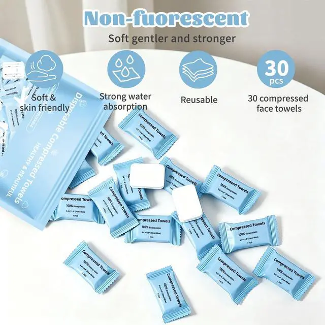Alt view image 4 of 7 - Compressed Towels, Large Size Disposable Face Compressed Towel, 30 PCS Ultra Soft Portable Washcloths Tablets Reusable for Travel, Camping, Hiking, Sport, Beauty, Home Hand Cloths, Outdoor