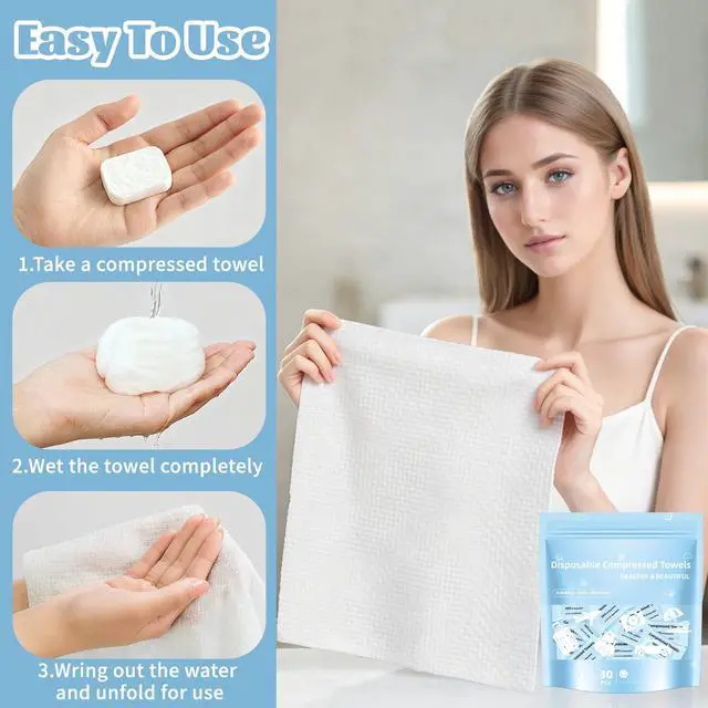 Alt view image 5 of 7 - Compressed Towels, Large Size Disposable Face Compressed Towel, 30 PCS Ultra Soft Portable Washcloths Tablets Reusable for Travel, Camping, Hiking, Sport, Beauty, Home Hand Cloths, Outdoor