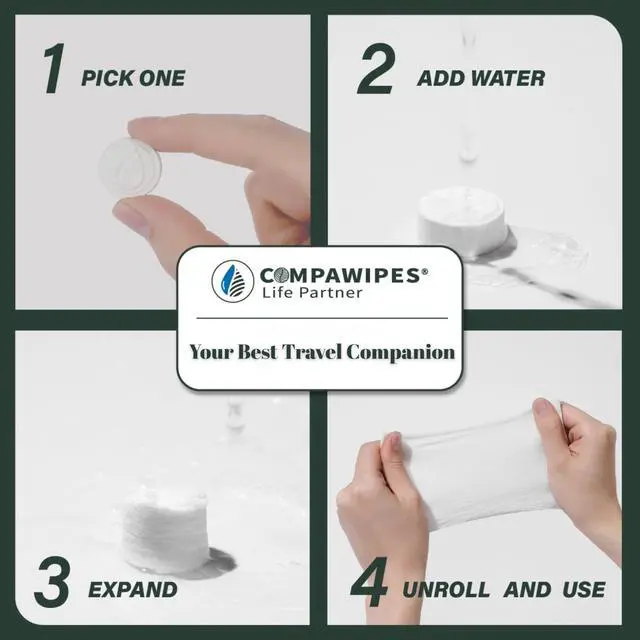 Alt view image 4 of 7 - 100 PCS Compressed Towel Tablets - Travel Disposable Towels, Compressed Hiking Toilet Paper, Wilderness Wipes, Compact Toilet Paper, Disposable Compressed Face Towel for Camping, Backpacking & Beauty