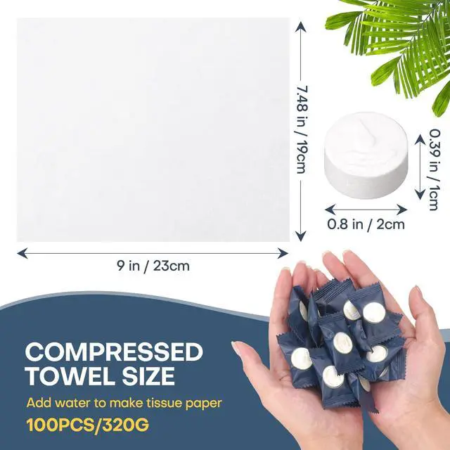 Alt view image 3 of 7 - Disposable Face Towel 100 Count Compressed Towel Tablets Individually Wrapped 9×7.5 Inch Portable Washcloths Compact Cloths for Travel Hiking Camping Gym Fitness Outdoor Gear Hotel Stay (Blue)