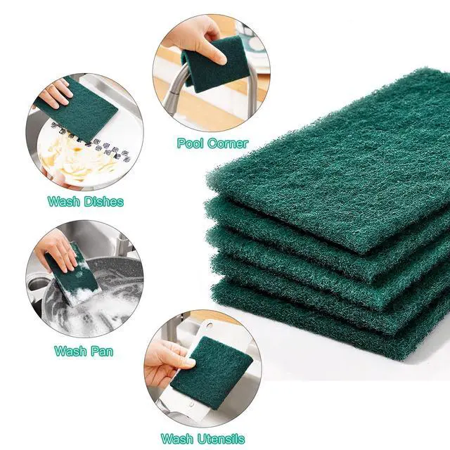 Alt view image 3 of 7 - Heavy Duty Scour Pads Sponge Dish Scrubber Non-Scratch Green Reusable Household Scrub Pads for Kitchen and Dish Cleaning Tool (12Pcs)