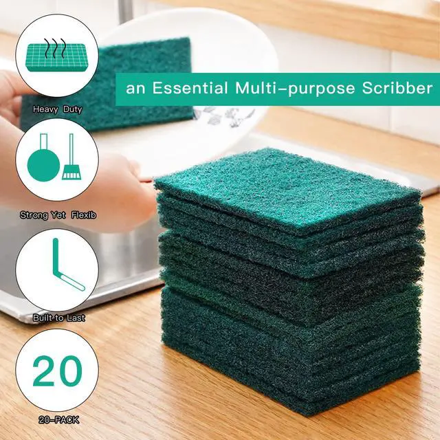 Alt view image 4 of 7 - Heavy Duty Scour Pads Sponge Dish Scrubber Non-Scratch Green Reusable Household Scrub Pads for Kitchen and Dish Cleaning Tool (12Pcs)