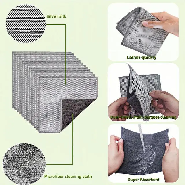 Alt view image 3 of 6 - Stainless Steel Scrubber and Cleaning Rags - Non Scratch Wire Dishcloth for Washing Dishes, Durable Steel Wool Scrubber and Kitchen Dish Towels (New 6pcs)
