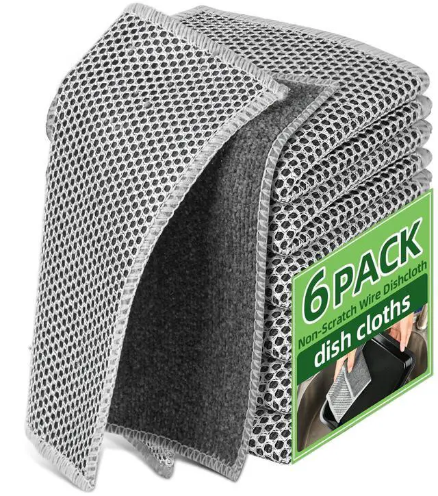 Main image of Stainless Steel Scrubber and Cleaning Rags - Non Scratch Wire Dishcloth for Washing Dishes, Durable Steel Wool Scrubber and Kitchen Dish Towels (New 6pcs)