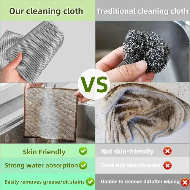 Alt view image 4 of 6 - Stainless Steel Scrubber and Cleaning Rags - Non Scratch Wire Dishcloth for Washing Dishes, Durable Steel Wool Scrubber and Kitchen Dish Towels (New 6pcs)