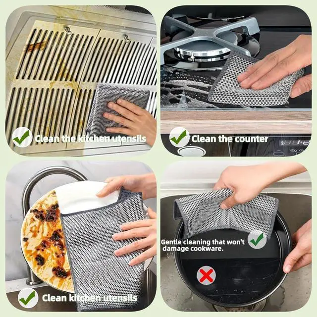 Alt view image 5 of 6 - Stainless Steel Scrubber and Cleaning Rags - Non Scratch Wire Dishcloth for Washing Dishes, Durable Steel Wool Scrubber and Kitchen Dish Towels (New 6pcs)