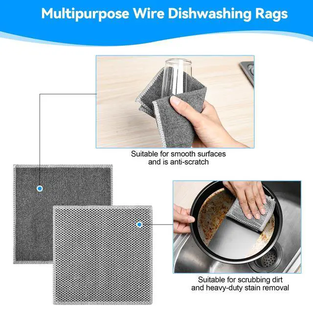 Alt view image 6 of 6 - Stainless Steel Scrubber and Cleaning Rags - Non Scratch Wire Dishcloth for Washing Dishes, Durable Steel Wool Scrubber and Kitchen Dish Towels (New 6pcs)