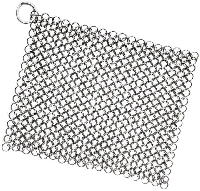 Main image of 8"x6" Cast Iron Scrubber Stainless Steel Chainmail Cleaner for Pre-Seasoned Pans, Griddles, BBQ Grill and Pot Cookware Cleaning
