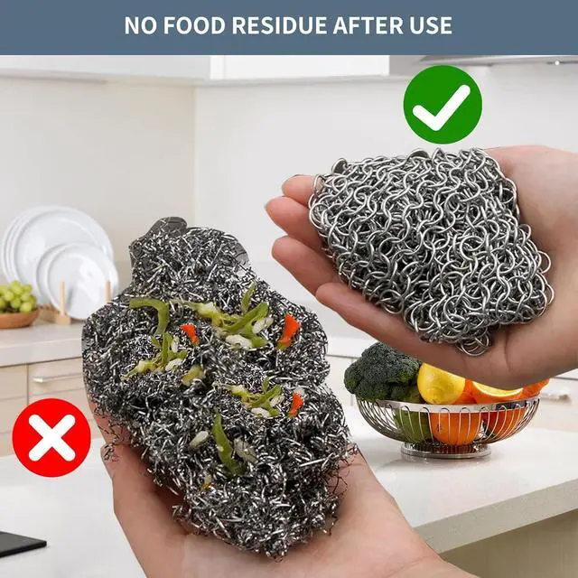 Alt view image 3 of 7 - 8"x6" Cast Iron Scrubber Stainless Steel Chainmail Cleaner for Pre-Seasoned Pans, Griddles, BBQ Grill and Pot Cookware Cleaning