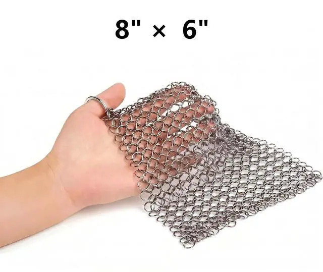 Alt view image 4 of 7 - 8"x6" Cast Iron Scrubber Stainless Steel Chainmail Cleaner for Pre-Seasoned Pans, Griddles, BBQ Grill and Pot Cookware Cleaning