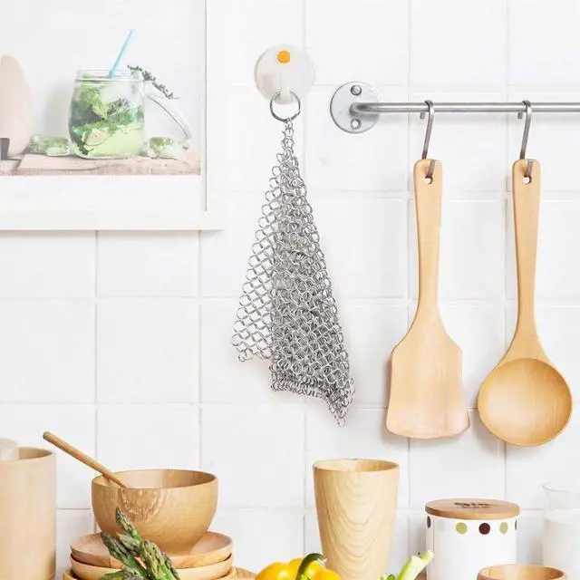Alt view image 6 of 7 - 8"x6" Cast Iron Scrubber Stainless Steel Chainmail Cleaner for Pre-Seasoned Pans, Griddles, BBQ Grill and Pot Cookware Cleaning