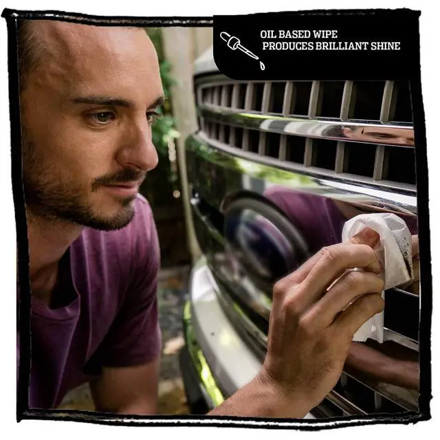 Alt view image 2 of 5 - Heavy Duty Chrome Wipes - Clean, Shine & Protect Chrome, Aluminum, Copper, and Brass Surfaces - Oil-Based Polishing Wipes - Resists Streaks & Fingerprints - 40 Count for Auto Detailing