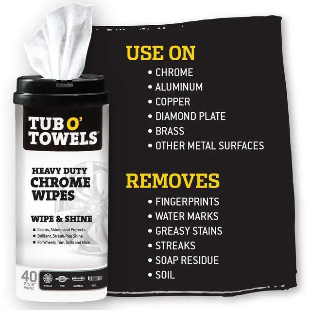 Alt view image 3 of 5 - Heavy Duty Chrome Wipes - Clean, Shine & Protect Chrome, Aluminum, Copper, and Brass Surfaces - Oil-Based Polishing Wipes - Resists Streaks & Fingerprints - 40 Count for Auto Detailing