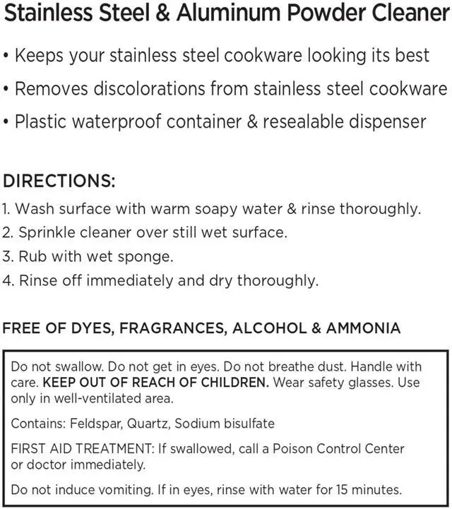 Alt view image 4 of 5 - Specialty Powder Stainless Steel Cleaner and Polish 12 Ounce Pots and Pans, Cookware White