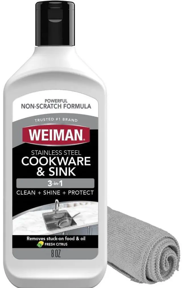 Main image of Stainless Steel Sink and Cookware Cleaner and Polish with Microfiber Cloth - 8 Ounce
