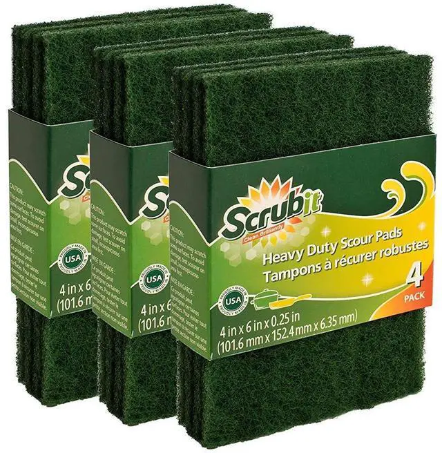 Main image of Scouring Pads - Heavy Duty Household Cleaning Scrubber with Non-Scratch Anti-Grease Technology - Reusable Scrubbing Pads - Green, 12 Pack