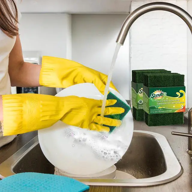Alt view image 5 of 7 - Scouring Pads - Heavy Duty Household Cleaning Scrubber with Non-Scratch Anti-Grease Technology - Reusable Scrubbing Pads - Green, 12 Pack