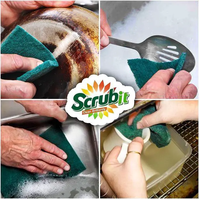 Alt view image 7 of 7 - Scouring Pads - Heavy Duty Household Cleaning Scrubber with Non-Scratch Anti-Grease Technology - Reusable Scrubbing Pads - Green, 12 Pack