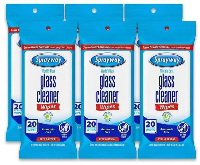 Main image of Glass Cleaner Wipes, 20ct, Pack of 6 | On-the-Go Resealable Package, Pre-Moistened | Original Ammonia-Free Formula | Removes Fingerprints, Dust, Dirt | All Glass Surfaces