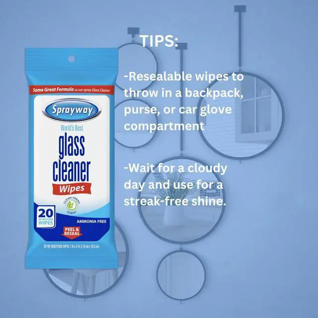 Alt view image 3 of 6 - Glass Cleaner Wipes, 20ct, Pack of 6 | On-the-Go Resealable Package, Pre-Moistened | Original Ammonia-Free Formula | Removes Fingerprints, Dust, Dirt | All Glass Surfaces