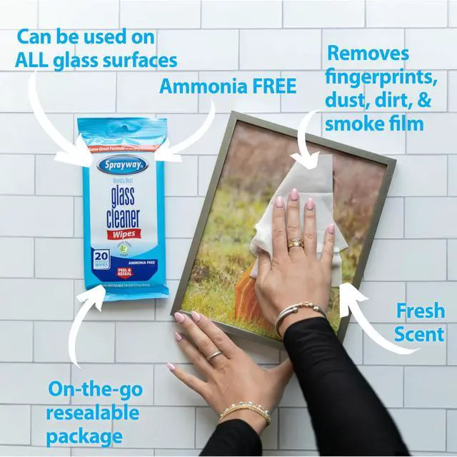 Alt view image 2 of 6 - Glass Cleaner Wipes, 20ct, Pack of 6 | On-the-Go Resealable Package, Pre-Moistened | Original Ammonia-Free Formula | Removes Fingerprints, Dust, Dirt | All Glass Surfaces