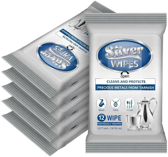 Main image of 6 Pack/ 72 Pcs Silver Cleaner Wipes Silver Polish Jewelry Cleaner Cleaning Jewelry Wipes for Silverware Stainless Steel Brass Metal Tarnish Remover