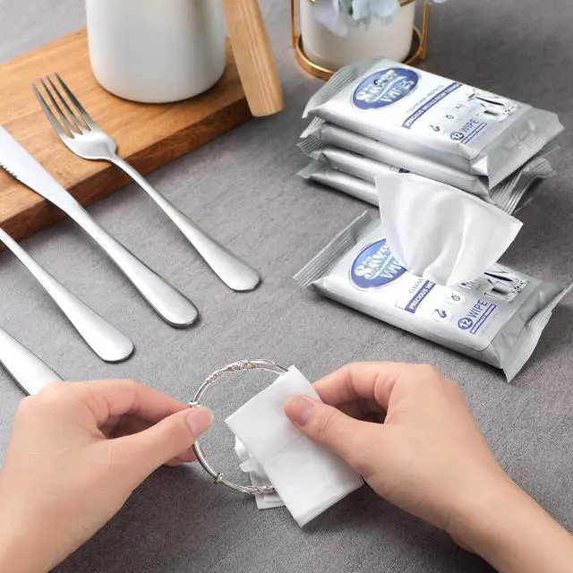 Alt view image 4 of 7 - 6 Pack/ 72 Pcs Silver Cleaner Wipes Silver Polish Jewelry Cleaner Cleaning Jewelry Wipes for Silverware Stainless Steel Brass Metal Tarnish Remover