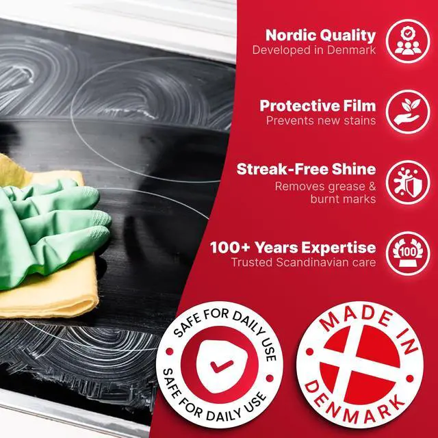 Alt view image 6 of 6 - Stove Top Cleaner Glass Ceramic - Induction Cooktop Cleaner Polish And Protector For Everyday Use - No Scrubbing Pad Needed - Leaves Protective Film - Made In Denmark (16.9oz)