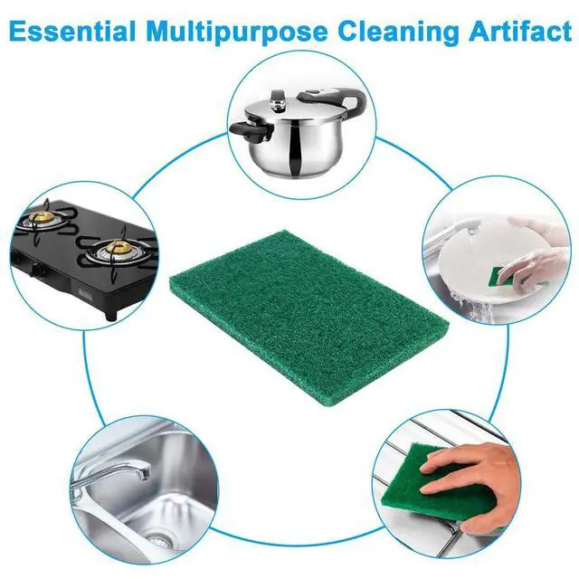 Alt view image 2 of 6 - 8PCS Scouring Pad - Premium Heavy Duty Scrub Pads, Reusable Household Green Dish Scrubber, Multipurpose Scour pad - for Kitchen Scrubber & Metal Grills, 3.9 x 5.9 x 0.36IN