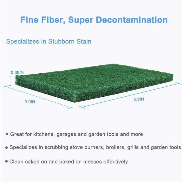 Alt view image 3 of 6 - 8PCS Scouring Pad - Premium Heavy Duty Scrub Pads, Reusable Household Green Dish Scrubber, Multipurpose Scour pad - for Kitchen Scrubber & Metal Grills, 3.9 x 5.9 x 0.36IN