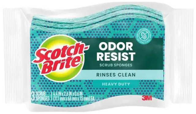 Main image of Odor Resist Heavy Duty Scrub Sponge, Dishwasher-Safe Kitchen sponges for Serious Scrubbing, Multipurpose Dish Sponge for Stuck-On Messes, 3 Scrubbing Sponges