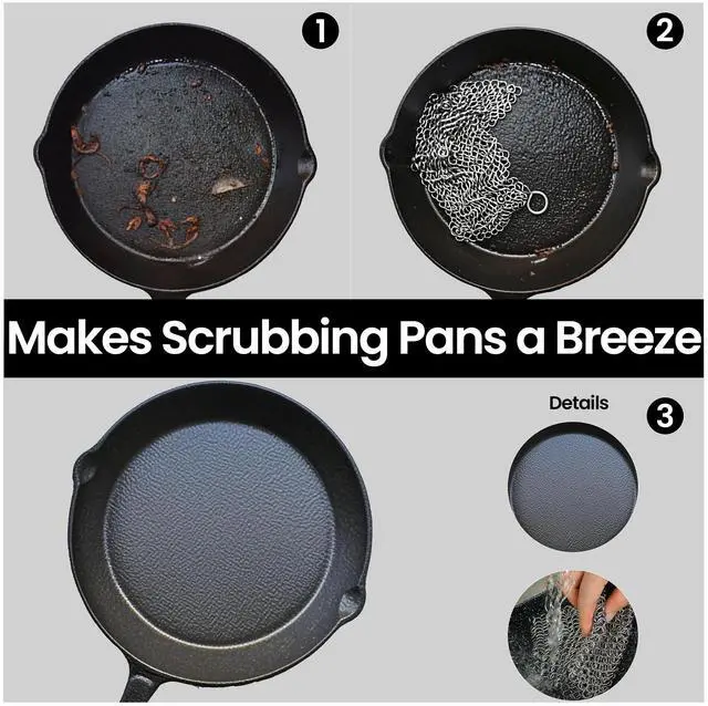 Alt view image 2 of 7 - Cast Iron Scrubber 316 Stainless Steel Skillet Cleaner 8"x6" Chainmail Scrubber Scraper Chain Mail Link Scrub for Cast Iron Pre-Seasoned Pans, Griddles, BBQ Grills, and Pot Cookware Cleaning