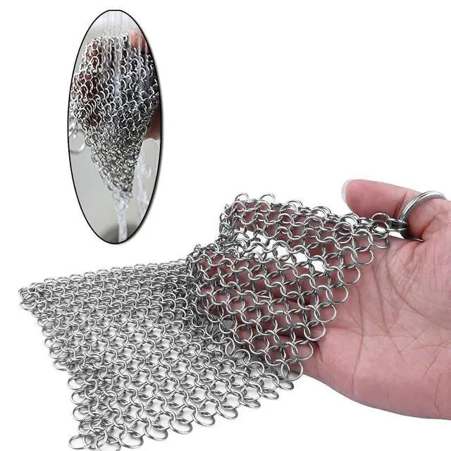 Alt view image 6 of 7 - Cast Iron Scrubber 316 Stainless Steel Skillet Cleaner 8"x6" Chainmail Scrubber Scraper Chain Mail Link Scrub for Cast Iron Pre-Seasoned Pans, Griddles, BBQ Grills, and Pot Cookware Cleaning