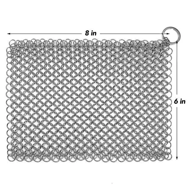 Alt view image 7 of 7 - Cast Iron Scrubber 316 Stainless Steel Skillet Cleaner 8"x6" Chainmail Scrubber Scraper Chain Mail Link Scrub for Cast Iron Pre-Seasoned Pans, Griddles, BBQ Grills, and Pot Cookware Cleaning