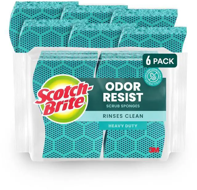 Main image of Odor Resist Heavy Duty Scrub Sponge, Dishwasher-Safe Kitchen sponges for Serious Scrubbing, Multipurpose Dish Sponge for Stuck-On Messes, 6 Scrubbing Sponges