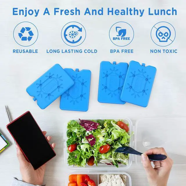 Alt view image 3 of 7 - Ice Packs for Lunch Box 4 -Pack Reusable Ultra-Thin Freezer Packs Long-Lasting Cool Packs for Coolers, Keep Food Fresh and Cold in Lunch Boxes and breastmilk Bags - 4 Pack (Blue)