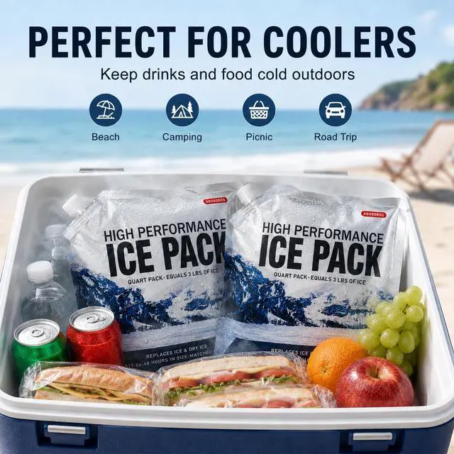 Alt view image 4 of 7 - Reusable Ice Packs for Coolers Long Lasting Gel Freezer Packs for Lunch Bags Cooler Backpack Lunch Box, Keeps Food Cold Fresh (9.8"x9.8"x3P)