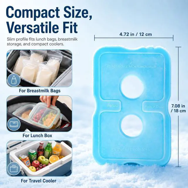 Alt view image 7 of 7 - Slim Ice Packs for Lunch Boxes & Coolers, 4 Packs 7.08" L x 4.72" W Reusable BPA-Free Quick Freeze Ice Packs, Long-Lasting Ice Packs for Outdoor, Work, Beach, Camping, Fishing (Blue)