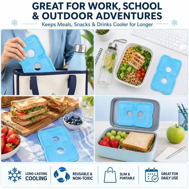 Alt view image 6 of 7 - Slim Ice Packs for Lunch Boxes & Coolers, 4 Packs 7.08" L x 4.72" W Reusable BPA-Free Quick Freeze Ice Packs, Long-Lasting Ice Packs for Outdoor, Work, Beach, Camping, Fishing (Blue)
