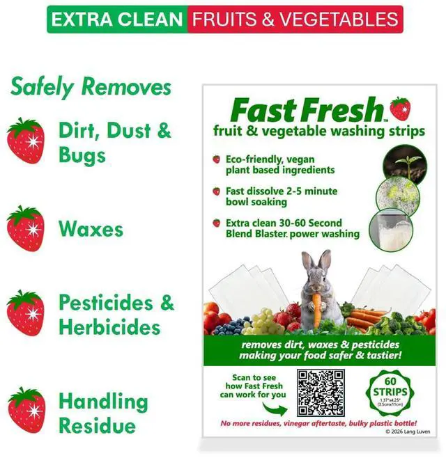Alt view image 4 of 7 - Fruit and Vegetable Wash Strips | Plant-Based, Food-Safe Produce Cleaner | Dissolvable Veggie Wash Removes Contaminants, Waxes & Dirt | All-Natural | Travel (60 Count (Pack of 1))