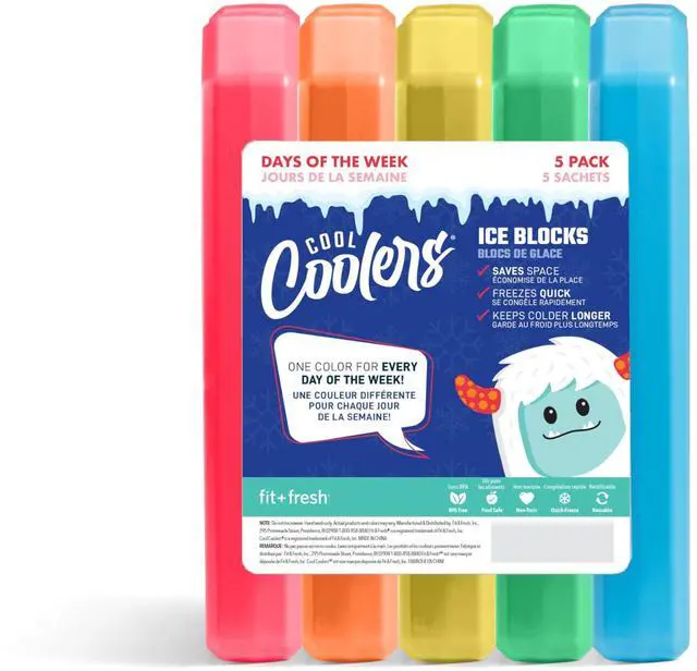 Main image of Cool Coolers , 5 Pack Days of the Week Ice Blocks, Compact & Reusable Ice Packs for Lunch Boxes & Coolers, Multi Colored