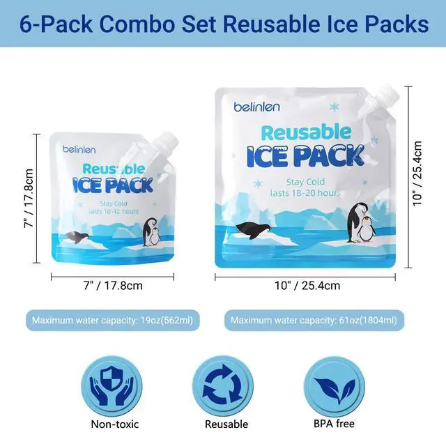 Alt view image 2 of 6 - 6 Pack Reusable Ice Packs for Cooler, Long Lasting Freezer Packs Combo for Cooler Bag, Lunch Box, Camping, Fishing, Beach, Picnic(3 Pack 7x7 Inch and 3 Pack 10x10 Inch)