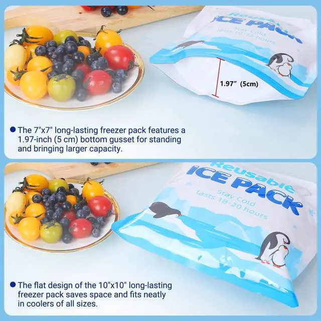 Alt view image 4 of 6 - 6 Pack Reusable Ice Packs for Cooler, Long Lasting Freezer Packs Combo for Cooler Bag, Lunch Box, Camping, Fishing, Beach, Picnic(3 Pack 7x7 Inch and 3 Pack 10x10 Inch)