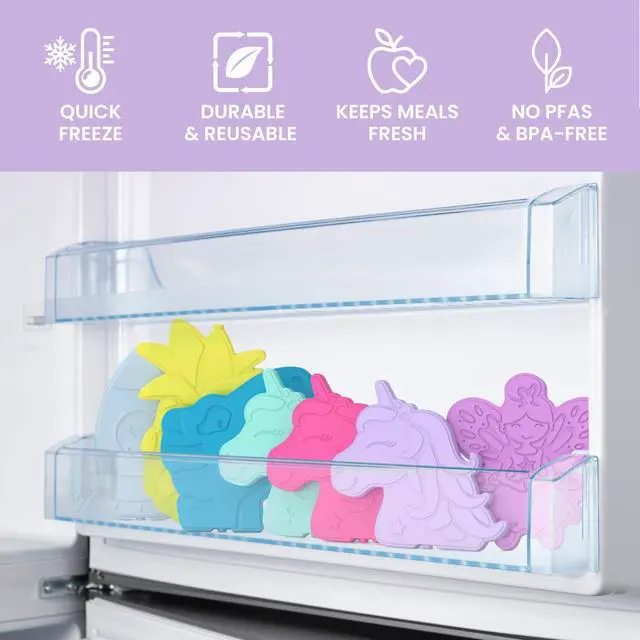 Alt view image 3 of 7 - Buddies Reusable Ice Packs: Slim Design for Lunch Boxes, Lunch Bags, and Coolers, Quick Freeze, PFAS- and BPA-Free, Multicolored 4-Pack (Unicorn)