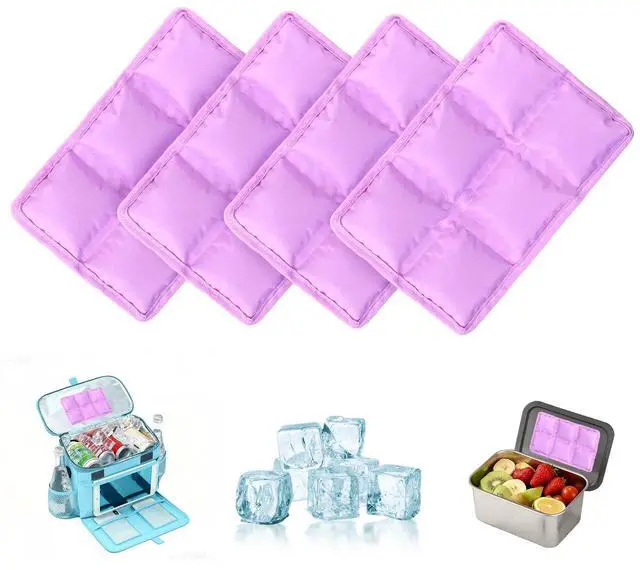Main image of Ice Packs for Lunch Boxes & Coolers - Slim Reusable Space Saving Cooler Ice Packs, Water Absorption (6"x4"x0.7") - Purple, Non-Toxic Cooler for Picnic, Sports & Camping
