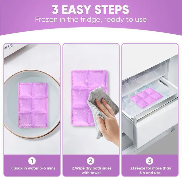Alt view image 3 of 6 - Ice Packs for Lunch Boxes & Coolers - Slim Reusable Space Saving Cooler Ice Packs, Water Absorption (6"x4"x0.7") - Purple, Non-Toxic Cooler for Picnic, Sports & Camping